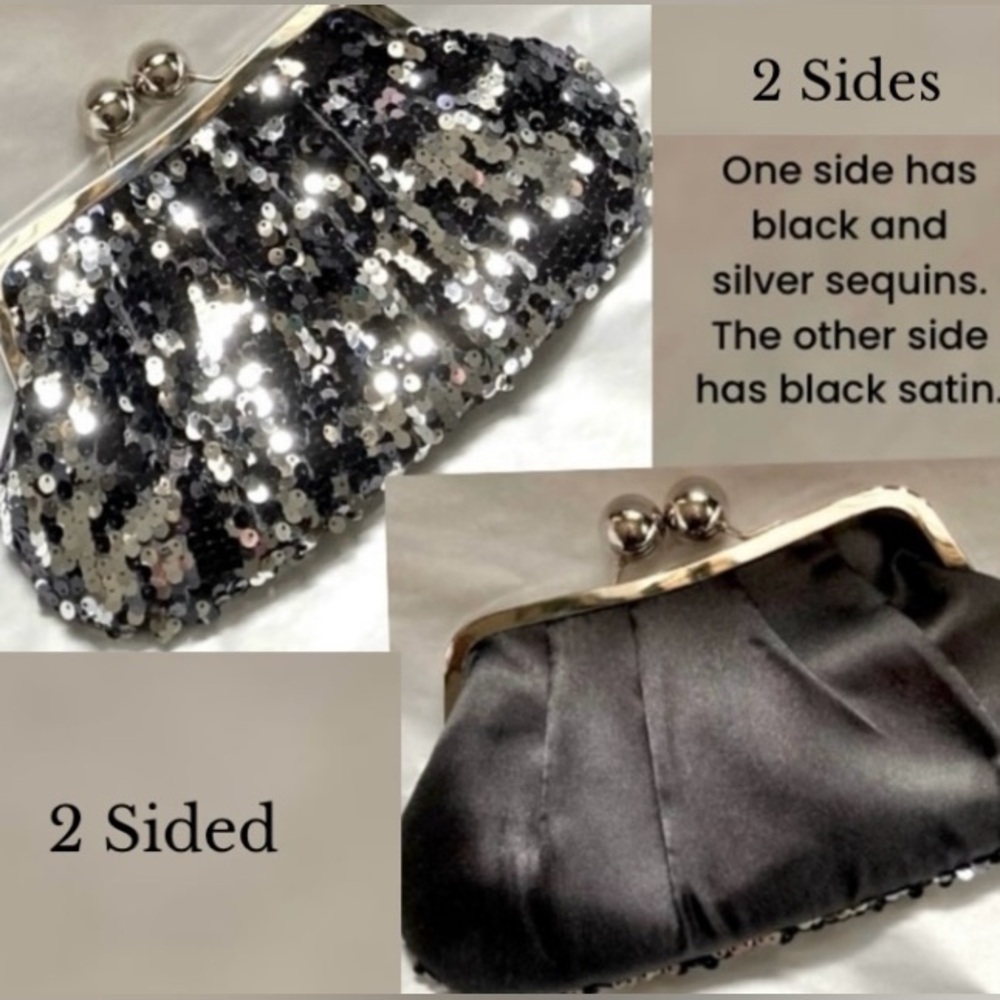Vintage Black and Silver Sequin Bag with Chain Strap - Picture 4 of 14
